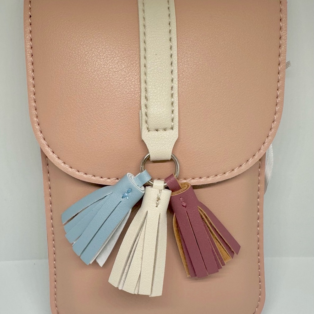 Chic Pink and Cream Crossbody Bag with Tassels